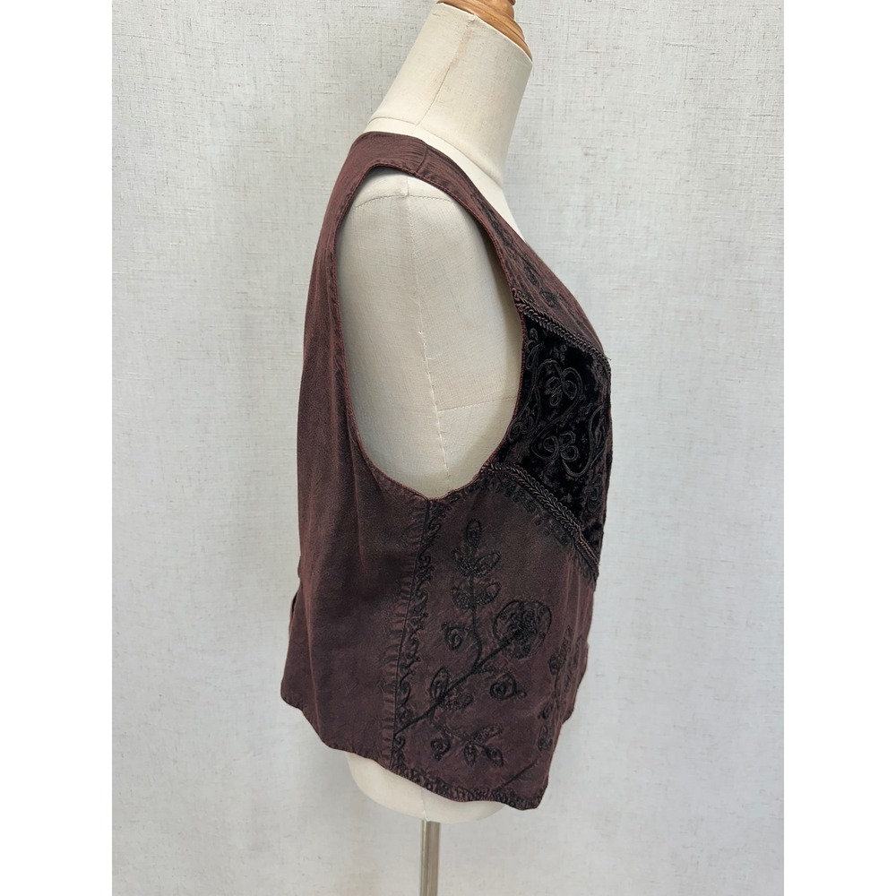 Raviya Brown Floral Embroidered Velvet Trim Rayon Vest Womens One Size Boho 90s - Picture 13 of 16